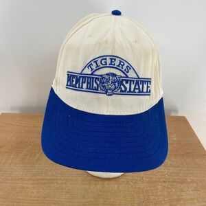 Vintage Memphis State Tigers Snapback Hat University Square White Blue USA Made